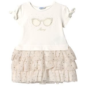 Mayoral White & Gold Sunglasses Ruffle Skirt Dress